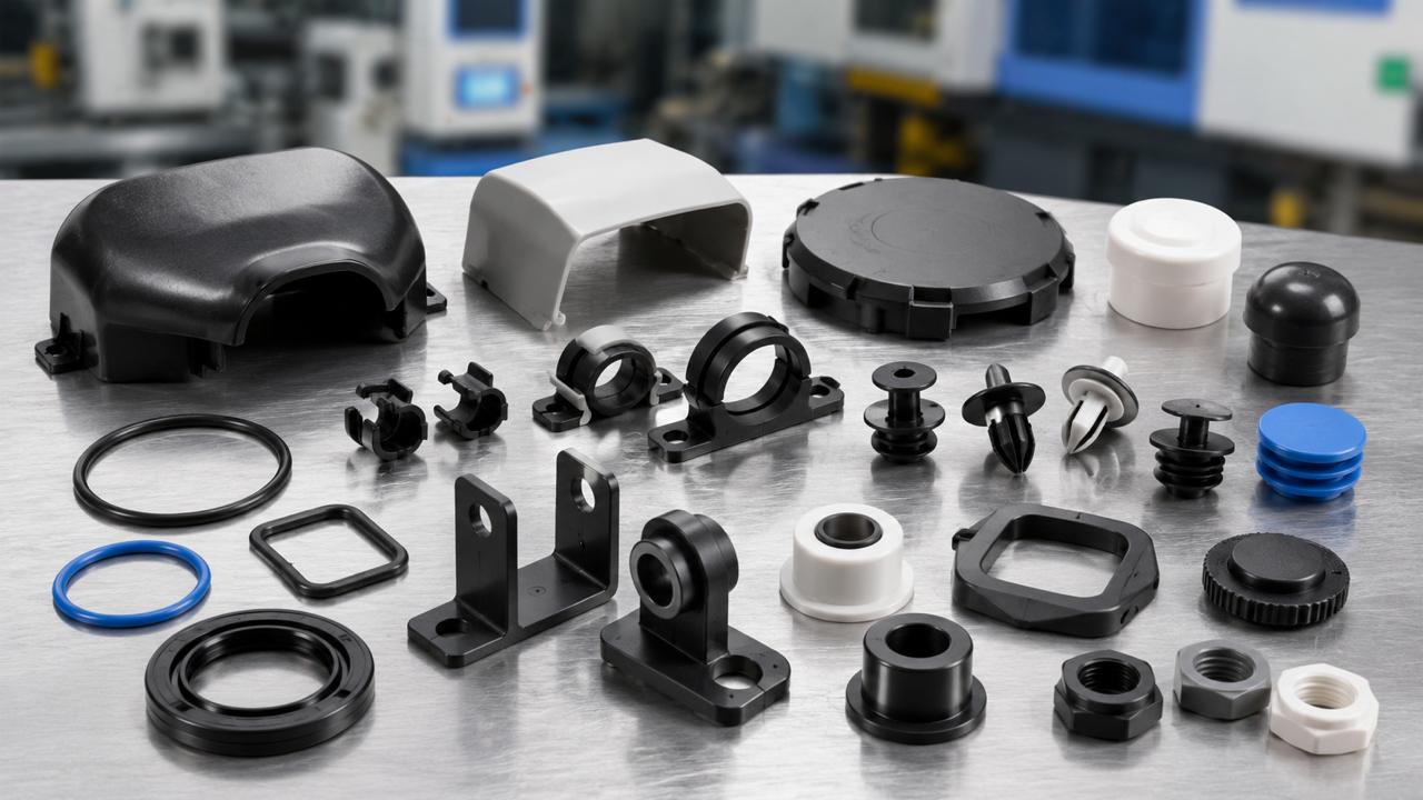 Piezas plásticas inyectadas por PlastiPRO: clips, tapas, bujes, soportes, sellos y carcasas en PP, ABS y POM
